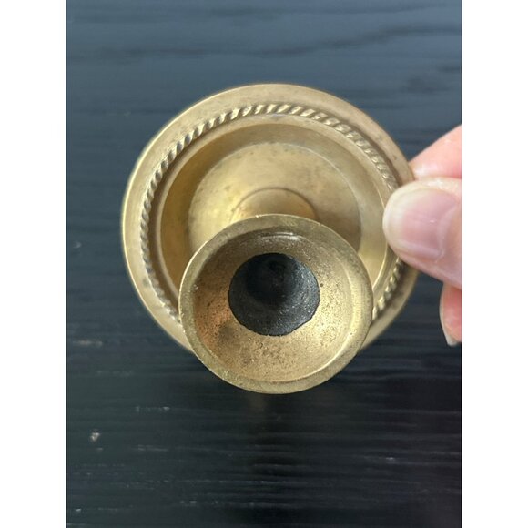 Vintage Brass Candlestick Holder Rope Detailing Aged Patina World Market Boho - Picture 5 of 7